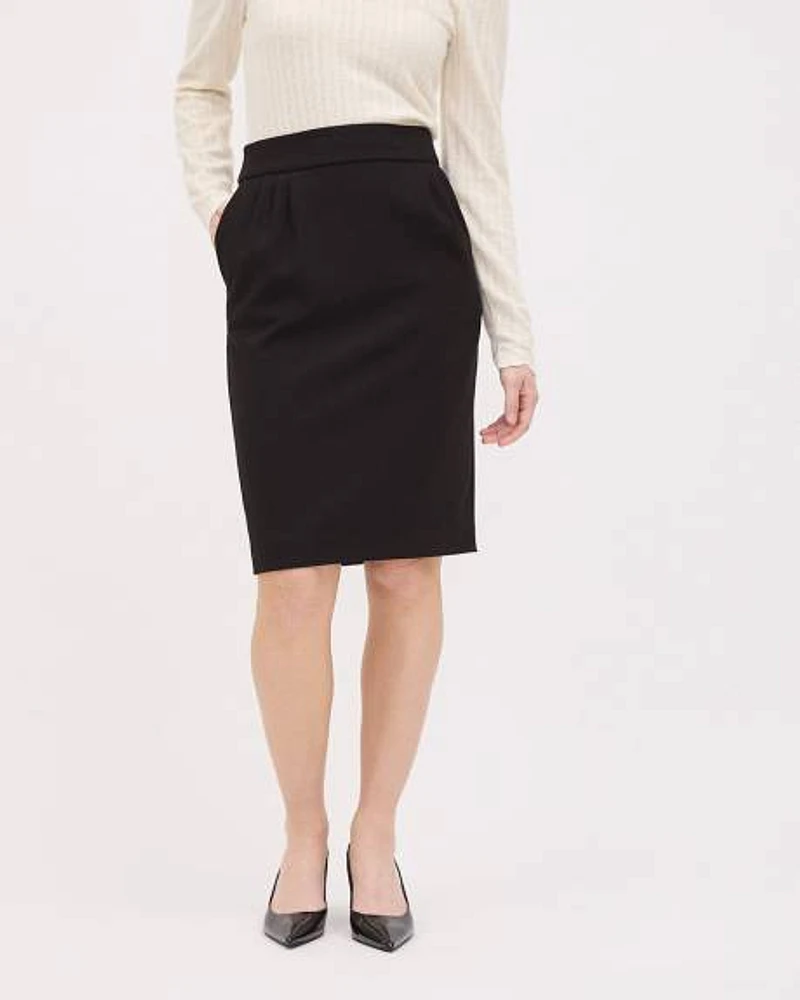 Black Twill Pencil Knee-Length Skirt