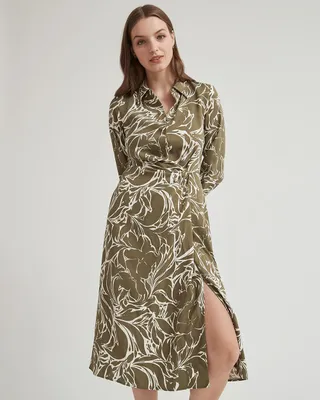 Fluid Twill Wrap Effect Shirt Dress