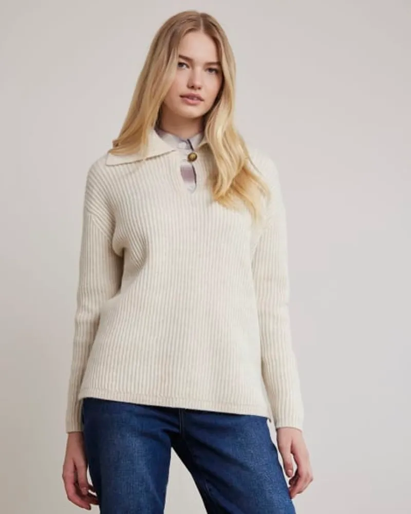 RW&CO. - Long-Sleeve Sweater with Ribbed Collar B1020 Off-White Mix