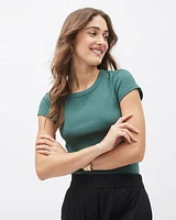 Short-Sleeve Ribbed Bodycon T-Shirt with Crew Neckline