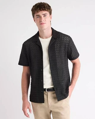 Chemise en Crochet à Manches Courtes et Col Camp