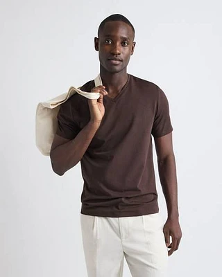 T-Shirt Uni à Col V en Coton Supima (R)