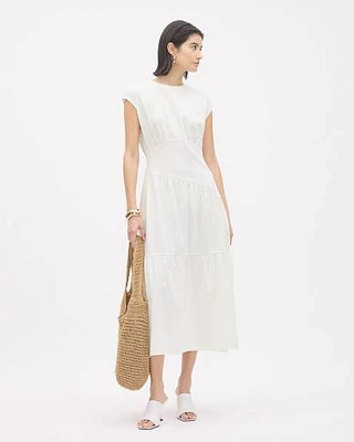 Robe Midi en Jersey à Col Rond et Manches Très Courtes