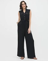 Sleeveless Wide-Leg Jumpsuit with Utility Pockets