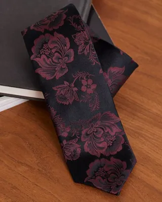 RW&CO. - Regular Black Tie with Floral Pattern - Black - 1SIZE