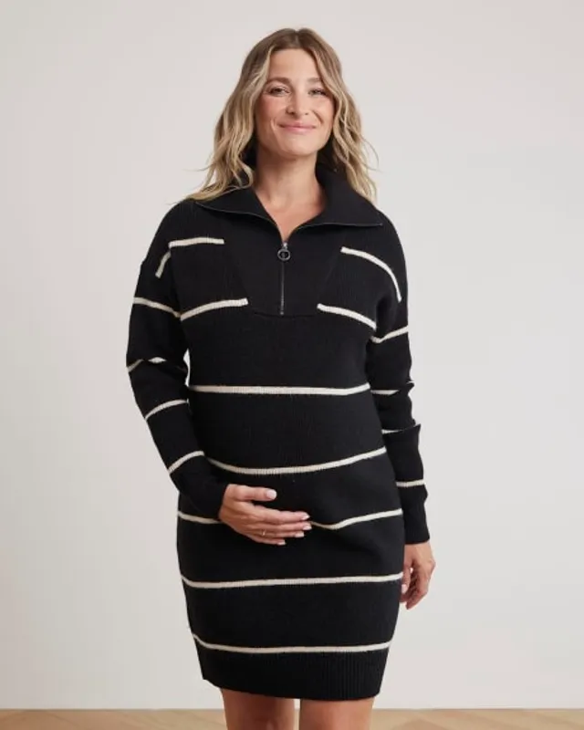 RW&CO. - Long-Sleeve Sweater Dress with Half-Zipped High Neckline Thyme  Maternity