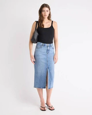 Jupe Droite Midi en Denim à Taille Haute