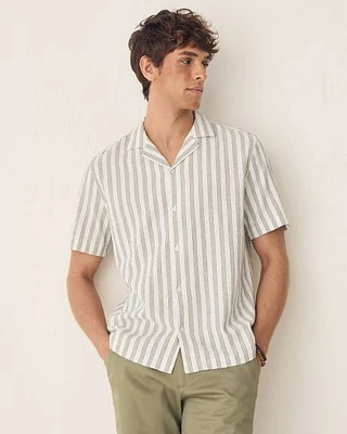 Striped Regular-Fit Short-Sleeve Cotton Shirt with Camp Collar