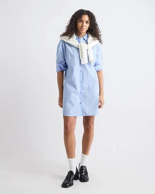 Long-Sleeve Buttoned-Down Poplin Dress with Shirt Collar