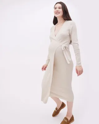 RW&CO. - Wrap Ribbed Sweater Dress Thyme Maternity