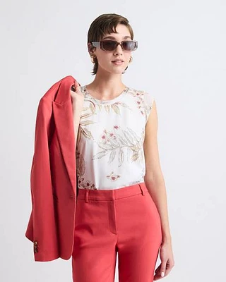 Blouse à Manches Très Courtes et Col Rond