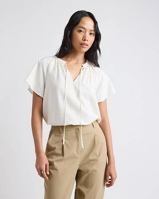 Blouse à Manches Courtes Volants et Col Fendu