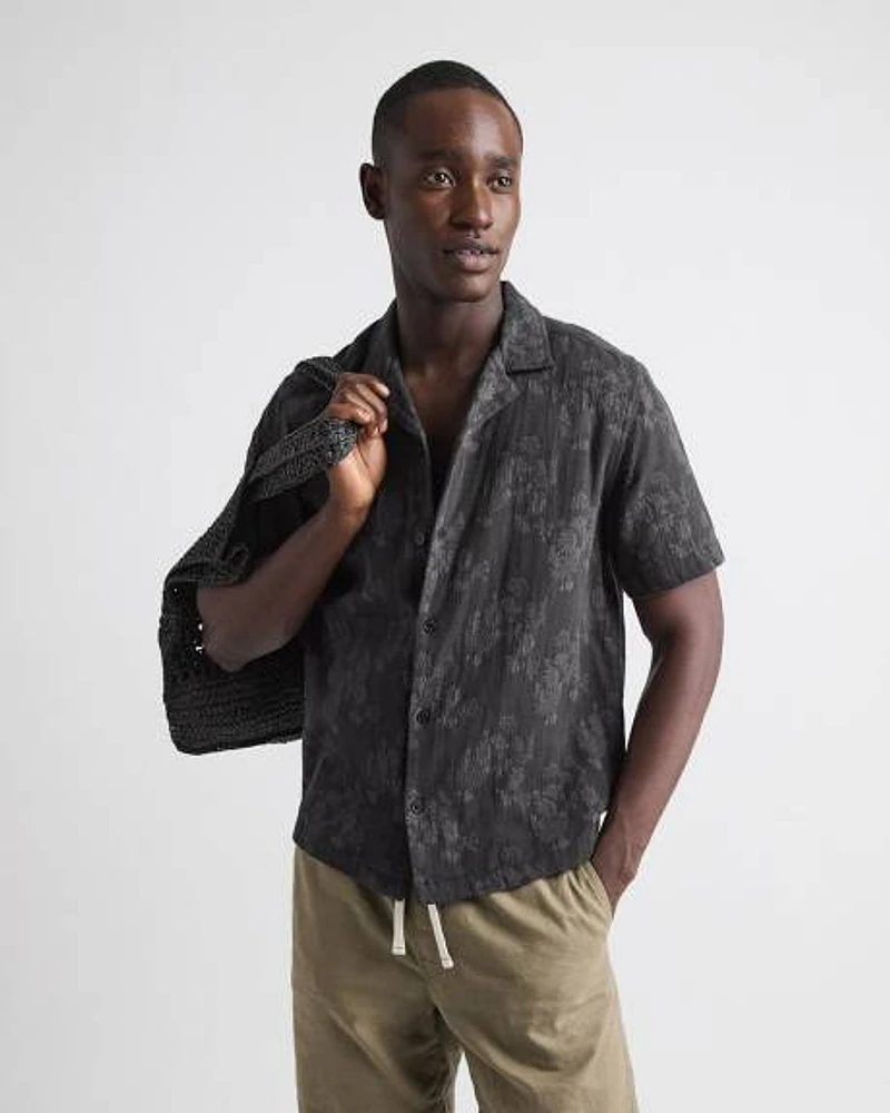 Short-Sleeve Jacquard-Effect Shirt with Camp Collar