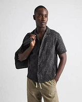 Short-Sleeve Jacquard-Effect Shirt with Camp Collar