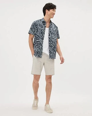 Slim-Fit Short-Sleeve Shirt with Foliage Pattern