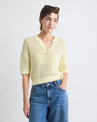 Pull Henley Crocheté à Manches aux Coudes