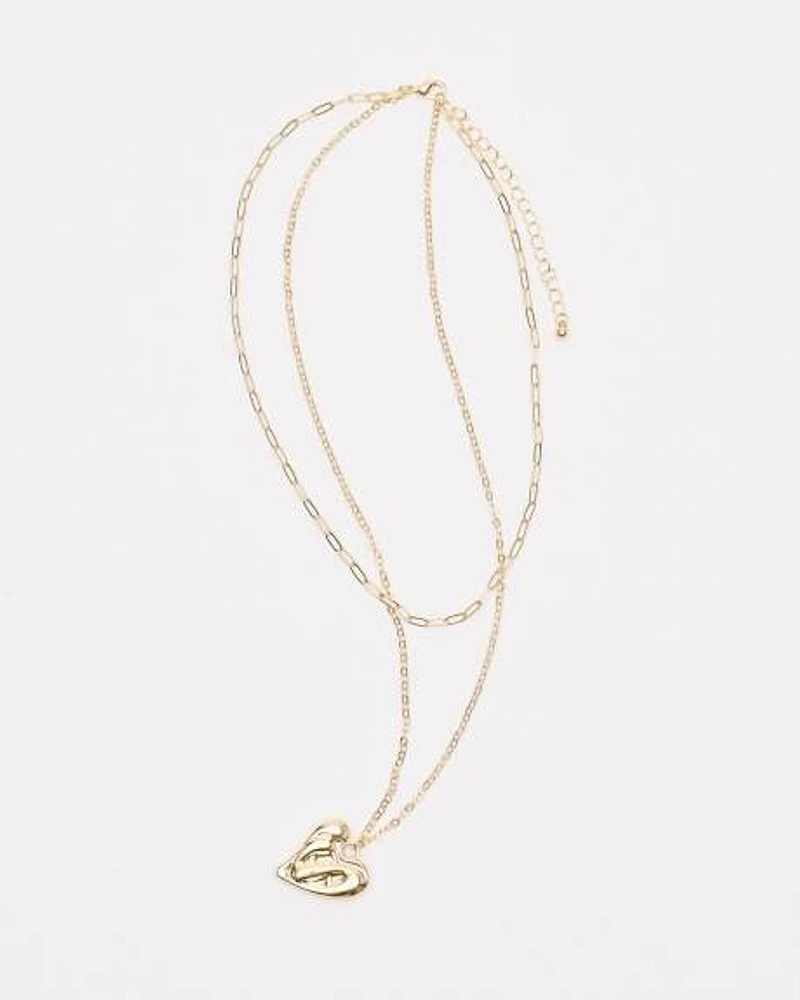 Double-Chain Necklace with Hammered Heart Pendant