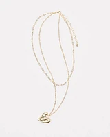 Double-Chain Necklace with Hammered Heart Pendant