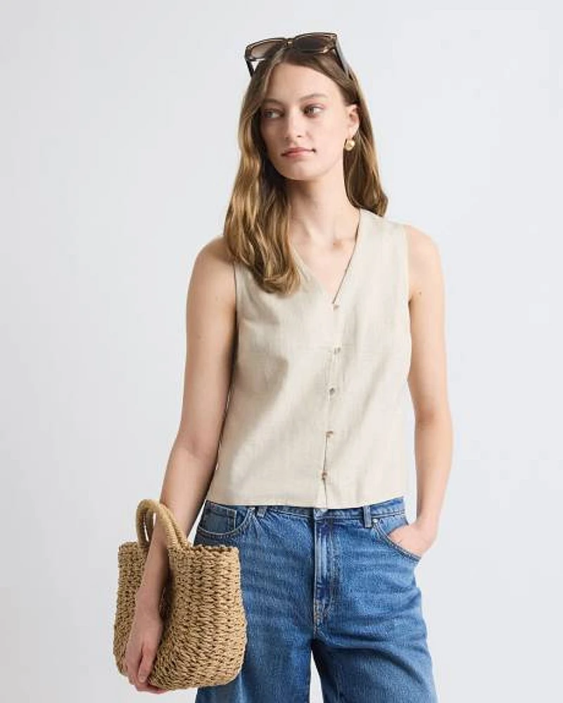 Solid Sleeveless Linen-Blend Blouse