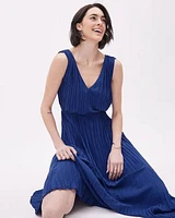 Pleated Sleeveless V-Neck Maxi Dress with Belt