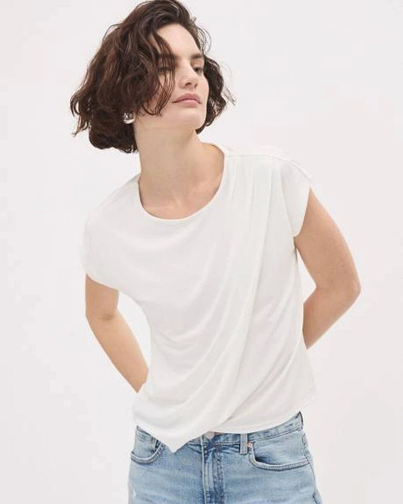 Extended-Sleeve Top with Asymmetrical Hem