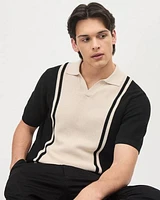 Short-Sleeve Cotton Polo Sweater with Johnny Collar