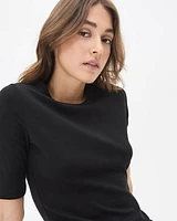 Elbow-Sleeve Crew-Neck Fitted Ribbed Tee