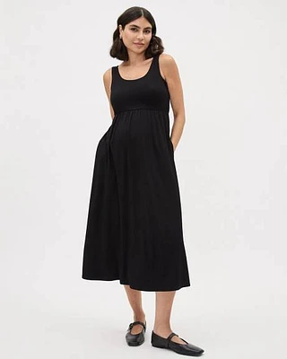 Fit and Flare Sleeveless Midi Dress with Pockets