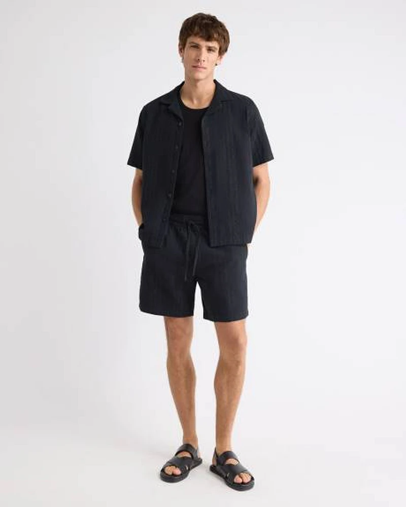 Short en Coton Gaufré à Taille Élastique