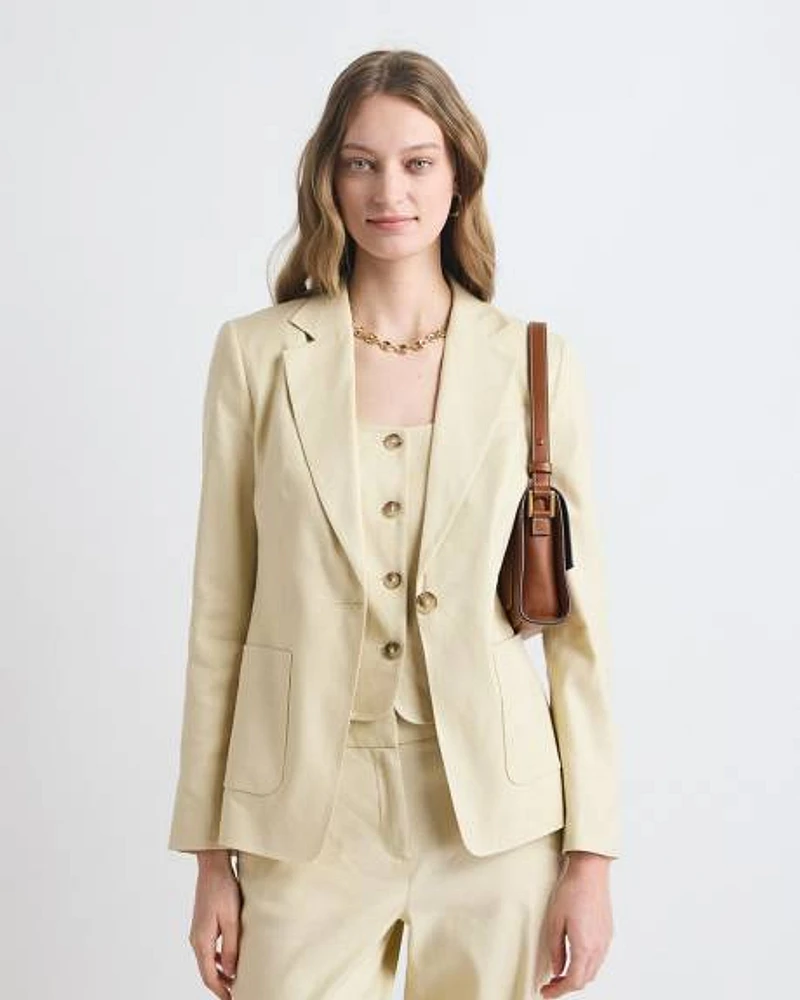 Fitted One-Button Linen-Blend Blazer