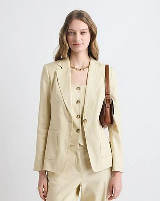 Fitted One-Button Linen-Blend Blazer