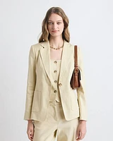 Fitted One-Button Linen-Blend Blazer