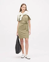 Short-Sleeve Crew-Neck Dress with Knot at Waist