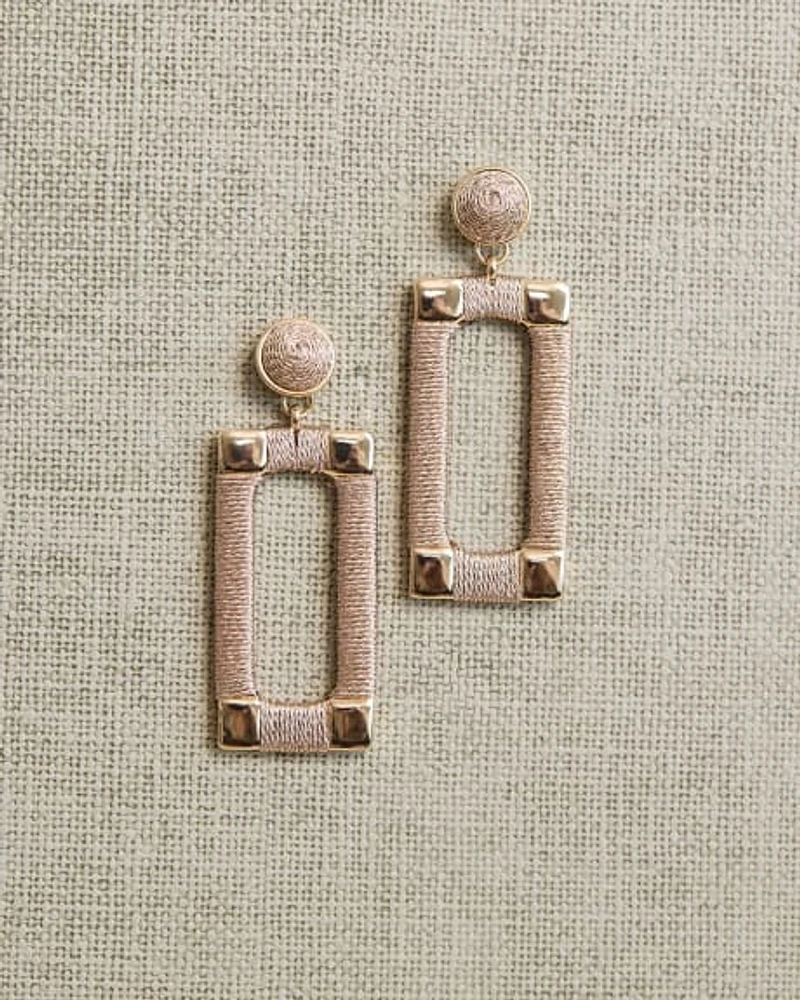 Statement Golden Earrings with Rectangular Pendants