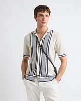 Short-Sleeve Buttoned-Down Sweater Shirt with Camp Collar