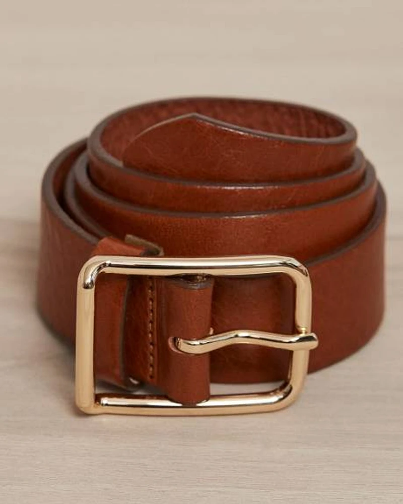 Large Leather Belt with Square Buckle