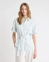 Blouse en Mélange de Lin à Manches Courtes avec Ceinture Amovible