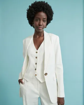 White One-Button Long Linen Blazer