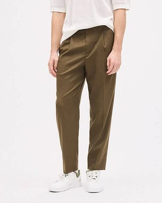 Pleated Solid Tapered-Leg Pant with Elastic Waistband