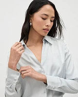 Satin Long-Sleeve Buttoned-Down Blouse