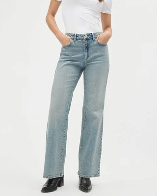 Long Dark-Wash High-Waisted Wide-Leg Jeans