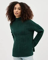 Long-Sleeve Mock-Neck Sweater with Cable Stitches