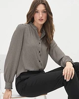 Silky Crepe Long-Sleeve Buttoned-Down Blouse