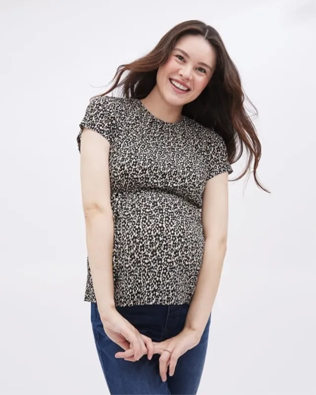 RW&CO. - Short-Sleeve Crew-Neck Top Thyme Maternity Black Floral