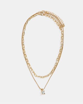 RW&Co Short Two-Chain Necklace with Large Rhinestone Pendant women