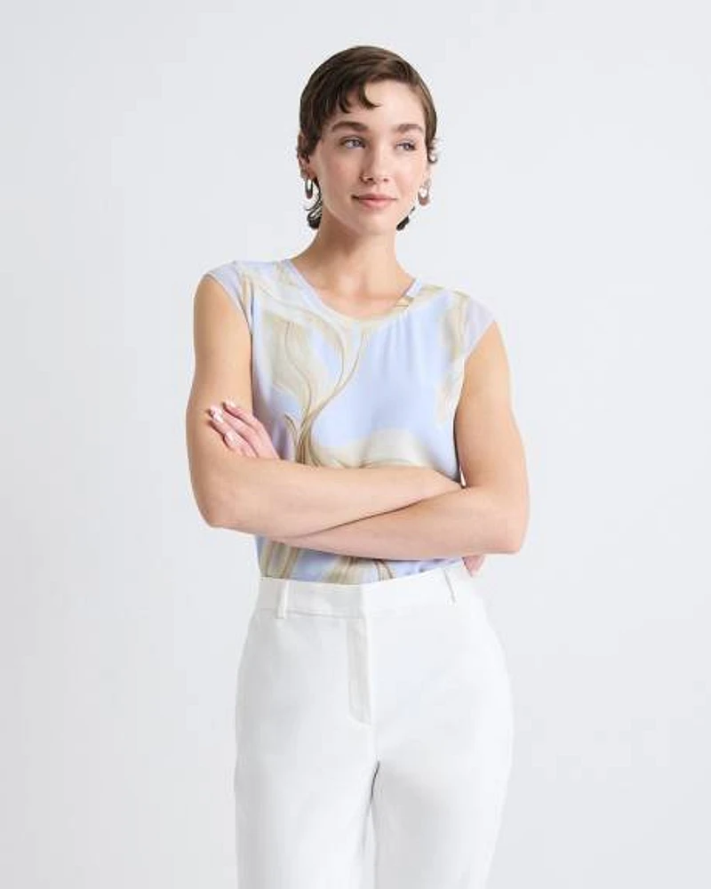 Cap-Sleeve Crew-Neck Blouse