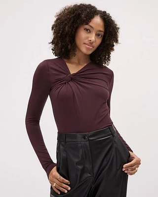 Long-Sleeve Top with Knot Detail at Neckline