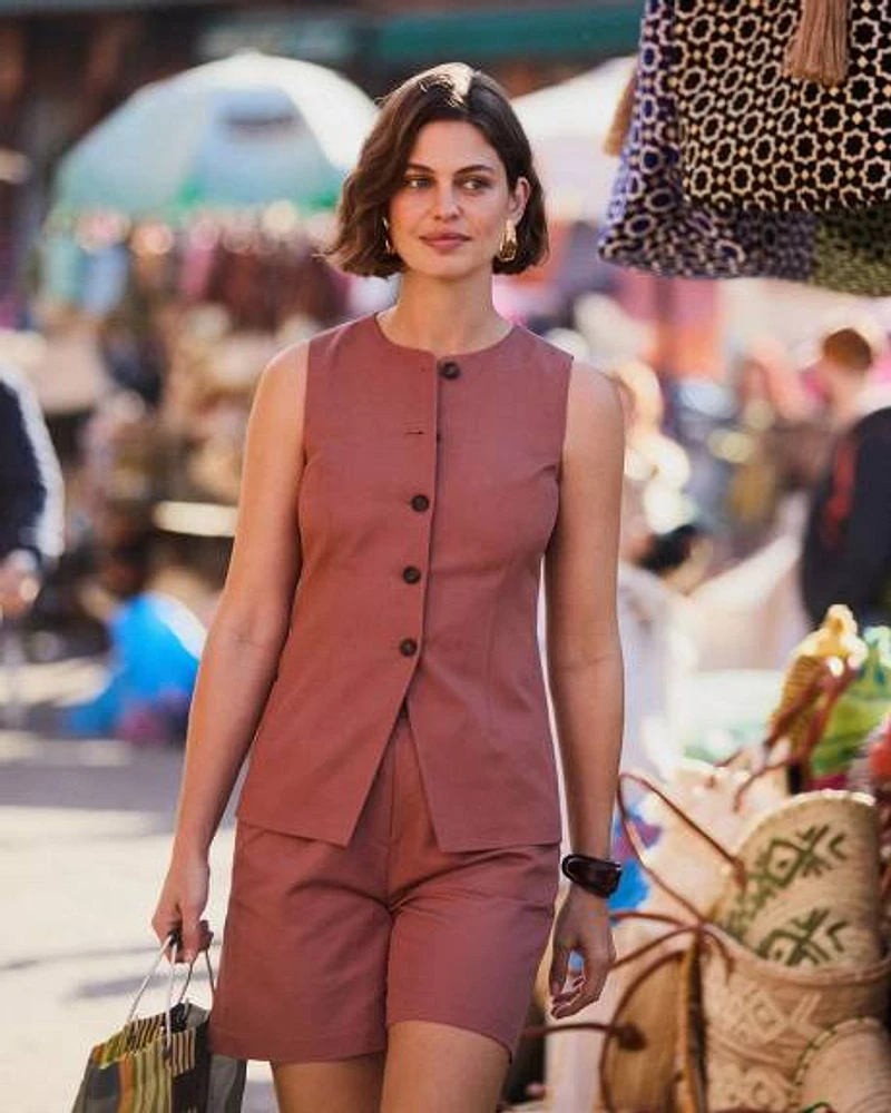 Linen-Blend Sleeveless Vest