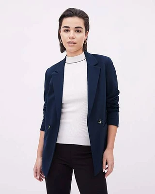 Navy Loose Open Double-Breasted Blazer