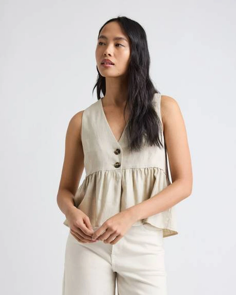 Sleeveless Peplum Blouse with V Neckline